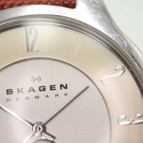 Skagen Men Two Tone Slim Swiss Parts 38mm Watch Brown Lizard Leather New Battery - Picture 5 of 16